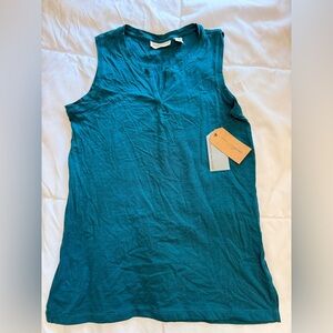 Christian Siriano NWT Women’s Peruvian Pima Cotton V Neck Tank Top Aqua Blue XS